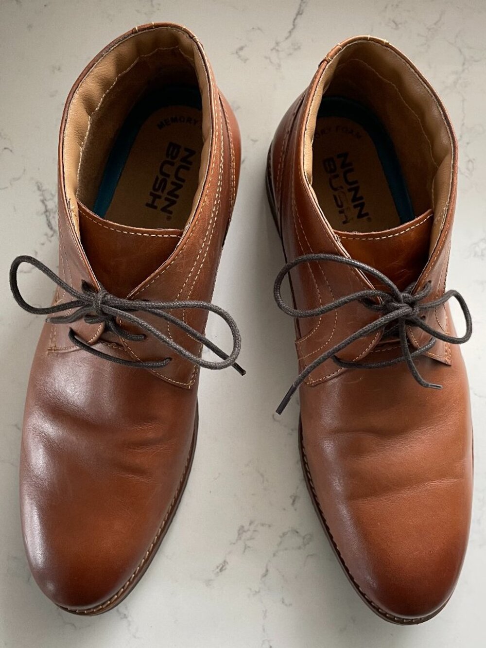 Nunn Bush Lace Up Memory Foam Leather Plain Toe Chukka Boots Tan Nubuck Sz 10.5